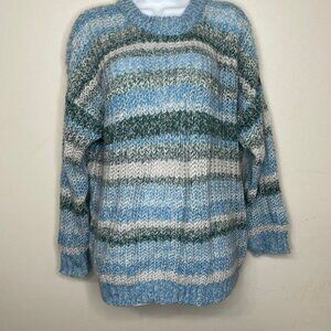 𝅺aeo Oversized Chunky Knit Blue Striped Sweater Size XS